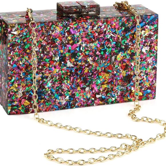 Acrylic Purses and Handbags for Women Multicolor Perspex Geometric Patterns Box - Picture 1 of 7